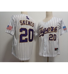 Men LSU Tigers #20 Paul Skenes White Strips Baseball Stitched NCAA Jersey