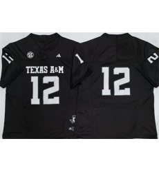Men Texas A 26M Aggies Lions 12 Premier Strategy Black 2025 F U S E  Stitched Jersey