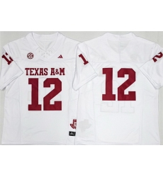 Men Texas A 26M Aggies Lions 12 Premier Strategy White 2025 F U S E  Stitched Jersey