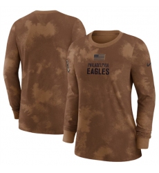 Women Philadelphia Eagles Brown 2023 Salute To Service Long Sleeve T Shirt