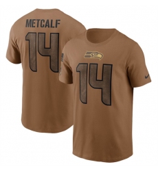 Men Seattle Seahawks 14 DK Metcalf 2023 Brown Salute To Service Name Number T Shirt