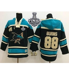 Men San Jose Sharks 88 Brent Burns Black Sawyer Hooded Sweatshirt 2016 Stanley Cup Final Patch Stitched NHL Jersey