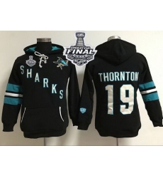 San Jose Sharks 19 Joe Thornton Black 2016 Stanley Cup Final Patch Women Old Time Heidi Hoodie NHL Hoodie