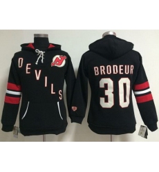 New Jersey Devils 30 Martin Brodeur Black Women Old Time Heidi NHL Hoodie