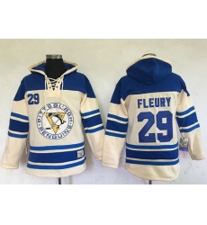 Men Pittsburgh Penguins 29 Andre Fleury Cream Sawyer Hooded Sweatshirt Stitched NHL Jersey