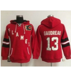 Women Calgary Flames 13 Johnny Gaudreau Red Old Time Heidi NHL Hoodie