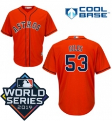 Mens Majestic Houston Astros 53 Ken Giles Replica Orange Alternate Cool Base Sitched 2019 World Series Patch jersey