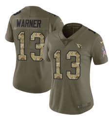 Nike Cardinals #13 Kurt Warner Olive Camo Womens Stitched NFL Limited 2017 Salute to Service Jersey