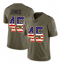 Men Nike Atlanta Falcons 45 Deion Jones Limited OliveUSA Flag 2017 Salute to Service NFL Jersey