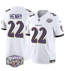 Men Baltimore Ravens 22 Derrick Henry White F U S E 2024 AFC North Division Champions Vapor Limited Football Jersey