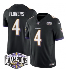 Men Baltimore Ravens 4 Zay Flowers Black F U S E 2024 AFC North Division Champions Vapor Limited Football Jersey