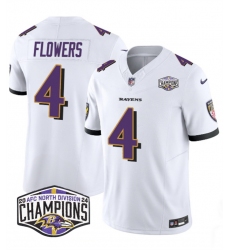 Men Baltimore Ravens 4 Zay Flowers White F U S E 2024 AFC North Division Champions Vapor Limited Football Jersey