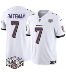 Men Baltimore Ravens 7 Rashod Bateman White F U S E 2024 AFC North Division Champions Vapor Limited Football Jersey