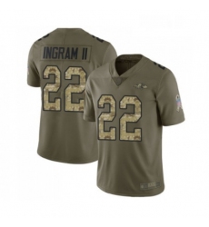 Mens Baltimore Ravens 22 Mark Ingram II Limited Olive Camo Salute to Service Football Jersey