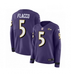 Womens Nike Baltimore Ravens 5 Joe Flacco Limited Purple Therma Long Sleeve NFL Jersey