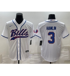 Men Buffalo Bills 3 Damar Hamlin White With Patch Cool Base Stitched Baseball Jersey