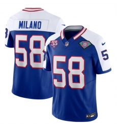 Men Buffalo Bills 58 Matt Milano Blue White 35th And 75th Patch 2023 F U S E  Throwback Vapor Untouchable Limited Stitched Jersey