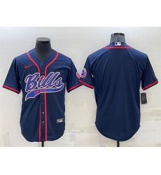 Men Buffalo Bills Blank Navy With Patch Cool Base Stitched Baseball Jersey