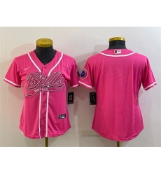 Women Buffalo Bills Blank Pink With Patch Cool Base Stitched Baseball Jersey