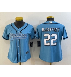 Women Carolina Panthers 22 Christian McCaffrey Blue With Patch Cool Base Stitched Baseball Jersey