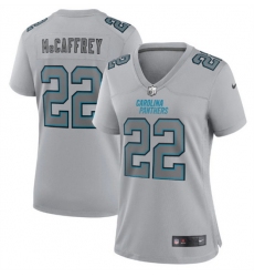 Women Carolina Panthers 22 Christian McCaffrey Grey Atmosphere Fashion Stitched Game Jersey