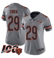 Women Chicago Bears 29 Tarik Cohen Limited Silver Inverted Legend 100th Season Football Jersey