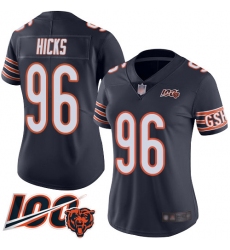 Women Chicago Bears 96 Akiem Hicks Navy Blue Team Color 100th Season Limited Football Jersey