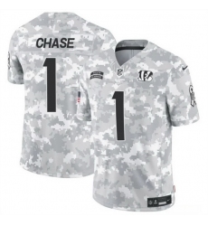 Men Cincinnati Bengals 1 Ja 27Marr Chase 2024 F U S E Arctic Camo Salute To Service Limited Stitched Football Jersey