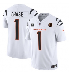 Men Cincinnati Bengals 1 Ja'Marr Chase White 2023 F U S E  With John Madden Patch And 1 Star C Patch Vapor Limited Stitched Football Jersey