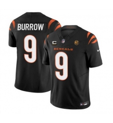 Men Cincinnati Bengals 9 Joe Burrow White 2023 F U S E  With 4 Star C Patch And John Madden Patch Vapor Limited Stitched Football Jersey