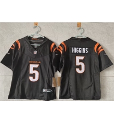 Women Cincinnati Bengals 5 Tee Higgins Black F U S E  Stitched Vapor Football Jersey 