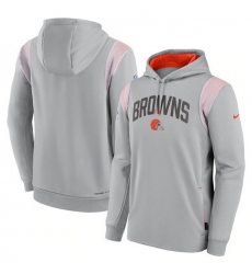 Men Cleveland Browns Grey Sideline Stack Performance Pullover Hoodie 001