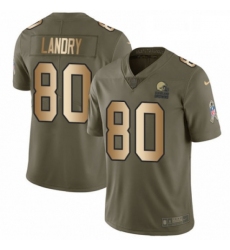 Mens Nike Cleveland Browns 80 Jarvis Landry Limited OliveGold 2017 Salute to Service NFL Jersey