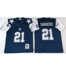 Men Dallas Cowboys 21 Deion Sanders Navy Thanksgiving M&N Throwback Jersey