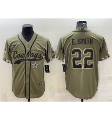 Men Dallas Cowboys 22 Emmitt Smith 2022 Olive Salute To Service Cool Base Stitched Baseball Jersey