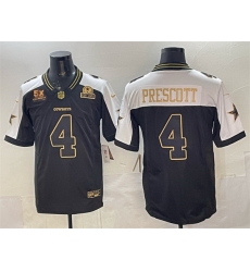 Men Dallas Cowboys 4 Dak Prescott Black Gold 2025 F U S E  With 5x Super Bowl Champions  26 Established In 1960 Patch Vapor Limited Stitched Football Jerse