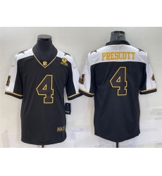 Men Dallas Cowboys 4 Dak Prescott Black Gold Thanksgiving With Patch Stitched Jersey