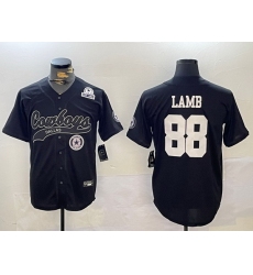 Men Dallas Cowboys 88 CeeDee Lamb Black With Patch Cool Base Stitched Baseball Jersey 5