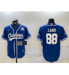 Men Dallas Cowboys 88 CeeDee Lamb Royal With Patch Cool Base Stitched Baseball Jersey 3