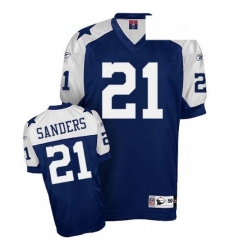 Reebok Dallas Cowboys 21 Deion Sanders Navy Blue Thanksgiving Authentic Throwback NFL Jersey