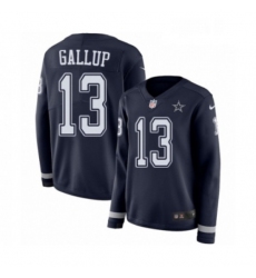 Womens Nike Dallas Cowboys 13 Michael Gallup Limited Navy Blue Therma Long Sleeve NFL Jersey