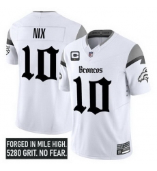 Men Denver Broncos 10 Bo Nix White 2025 F U S E  With 1 Star C Patch Gothic Mile High Shadows Edition Vapor Limited Stitched Football Jersey