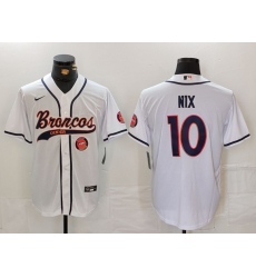 Men Denver Broncos 10 Bo Nix White Cool Base Stitched Baseball Jersey