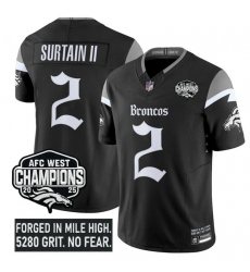 Men Denver Broncos 2 Patrick Surtain II Black F U S E 2025 Afc West Champions Patch u2018Gothic Mile High Shadows Edition u2019 Vapor Limited Stitched Foo Men Denver Broncos 2 Patrick Surtain II Black F U S E 2025 Afc West Champions Patch u2018Gothic Mile High Shadows Edition u2019 Vapor Limited Stitched Foo
