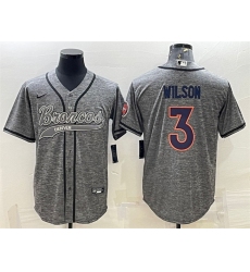 Men Denver Broncos 3 Russell Wilson Grey With Patch Cool Base Stitched Baseball Jersey