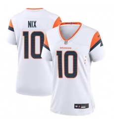 Women Denver Broncos 10 Bo Nix White F U S E Vapor Limited Stitched Football Jersey