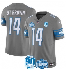 Men Detroit Lions 14 Amon Ra St  Brown Grey 2023 F U S E  90th Anniversary NFC North Division Champions Vapor Untouchable Limited Stitched Jersey