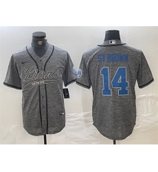 Men Detroit Lions 14 Amon Ra St  Brown Grey Cool Base Stitched Baseball Jerseys