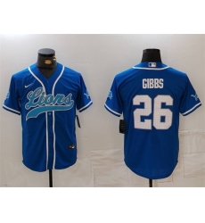 Men Detroit Lions 26 Jahmyr Gibbs Blue Cool Base Stitched Baseball Jersey