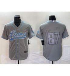 Men Detroit Lions 87 Sam LaPorta Grey Cool Base Stitched Baseball Jersey